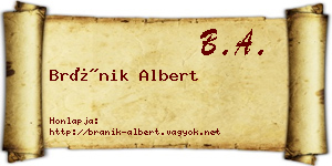 Bránik Albert névjegykártya